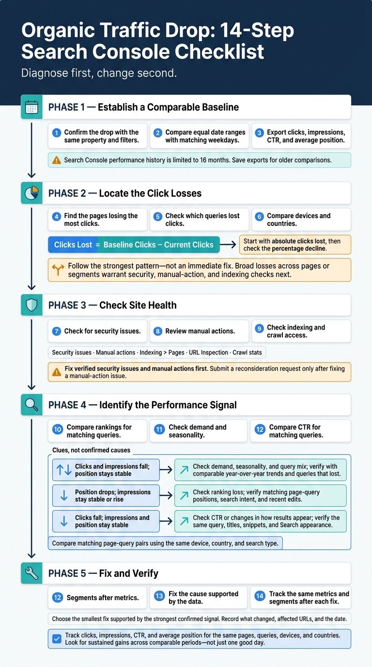 Organic Traffic Drop: 14-Step Search Console Checklist